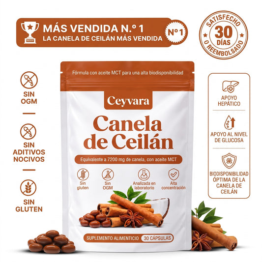 Canela de Ceilán 12:1 con aceite MCT — Equivalente a 7200 mg