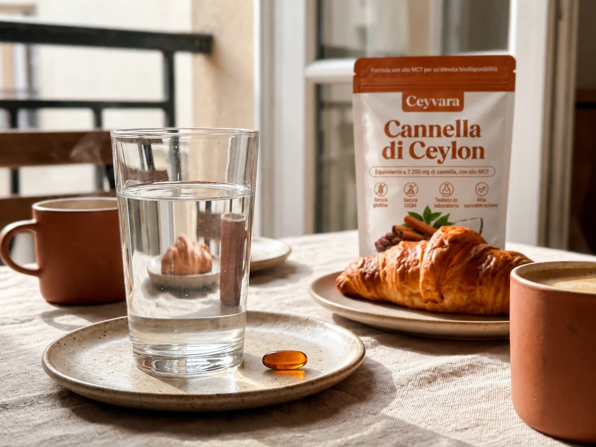 Cápsula Ceyvara y vaso de agua